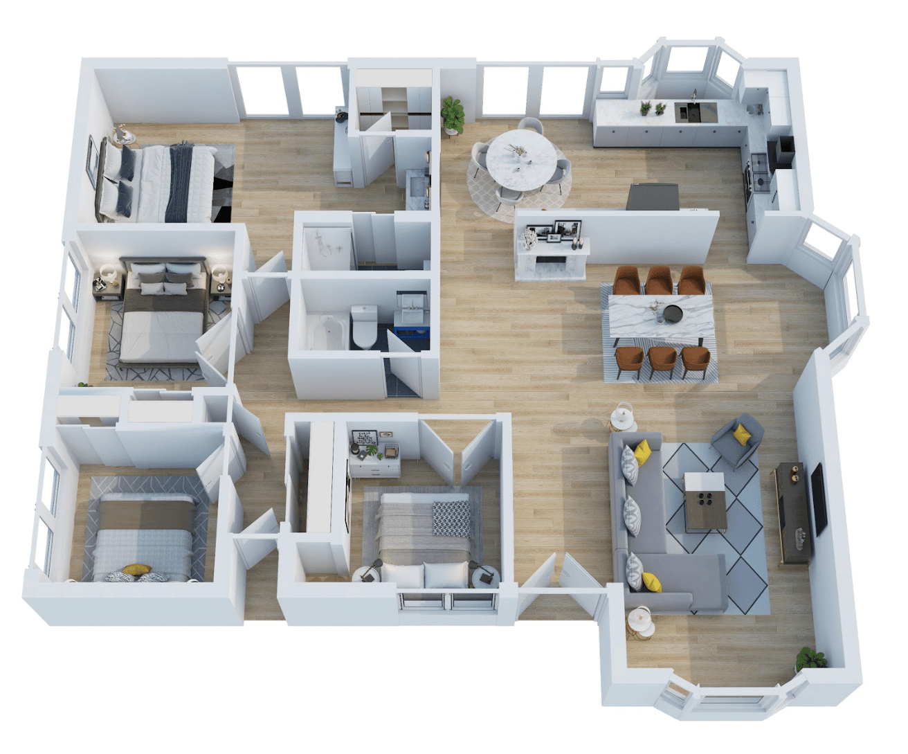 3D rendered floor plan for San Diego luxury real estate listing